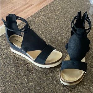 Black ankle wedge sandals